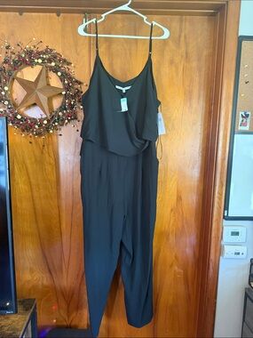 Black Draped V-Neck Jumpsuit with Spaghetti Straps